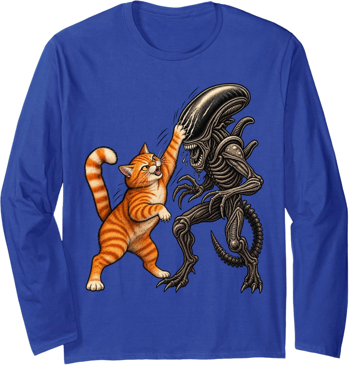 Funny Space Cat Alien Creature Cosmic Sci Fi Feline Lover Long Sleeve T-Shirt - Adult Unisex Royal Blue