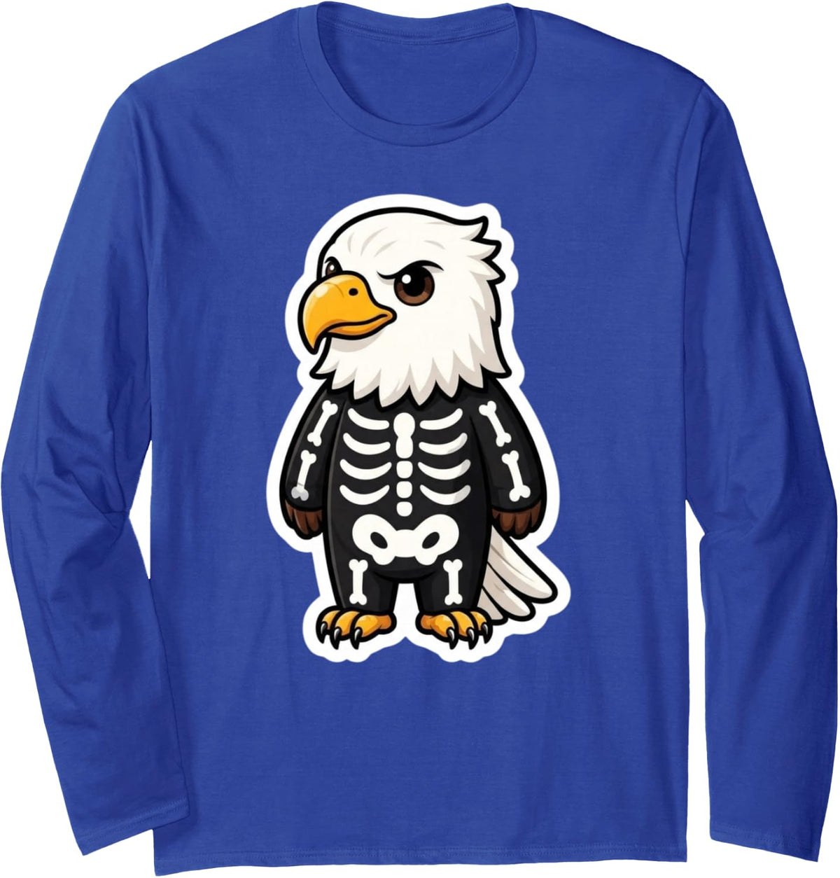 Cute Bald Eagle Skeleton Halloween Costume Kids Women Men Long Sleeve T-Shirt - Adult Unisex Royal Blue