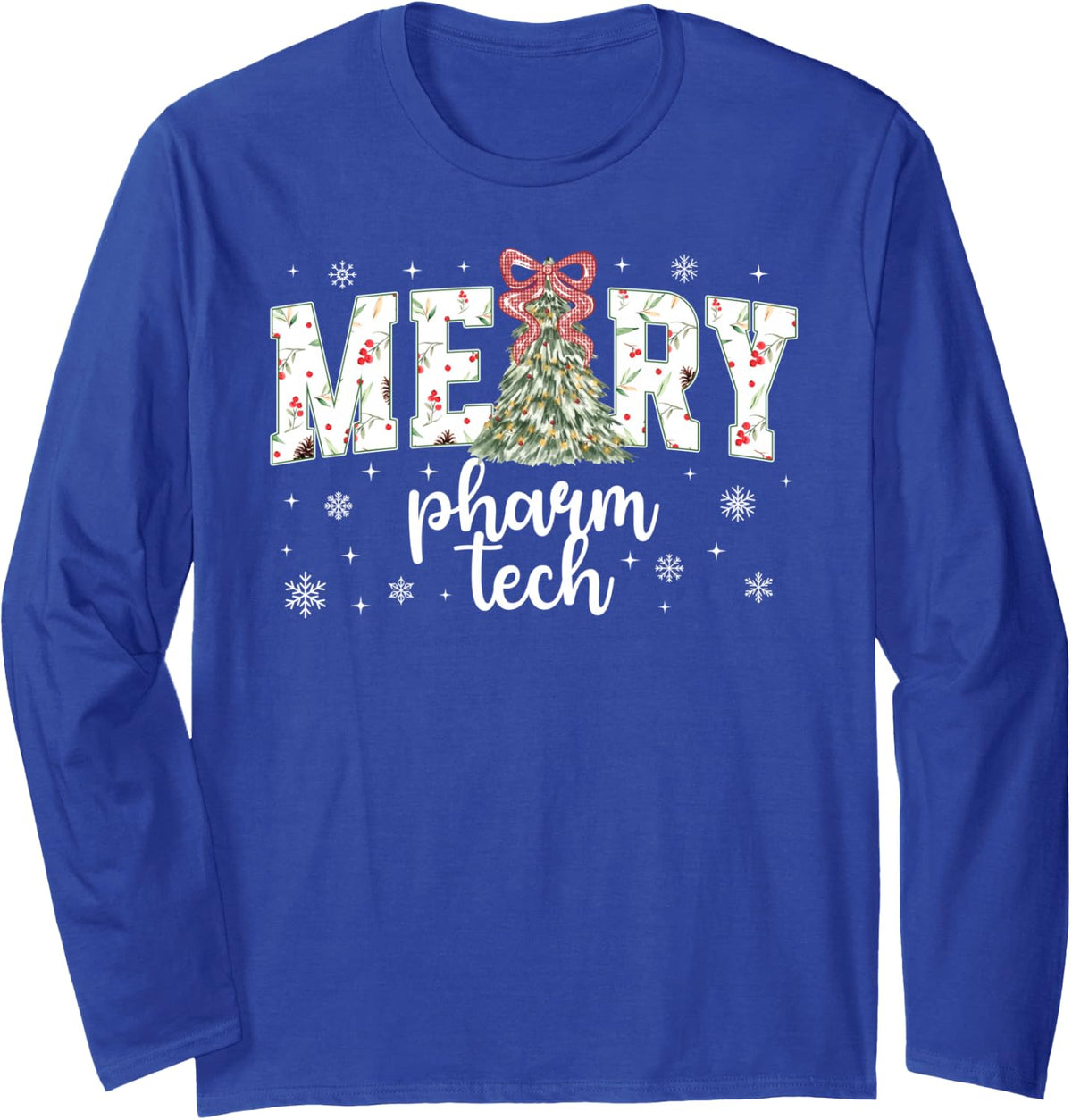 Merry Pharm Tech Christmas Pharmacy Technician Xmas Party Long Sleeve T-Shirt - Adult Unisex Royal Blue