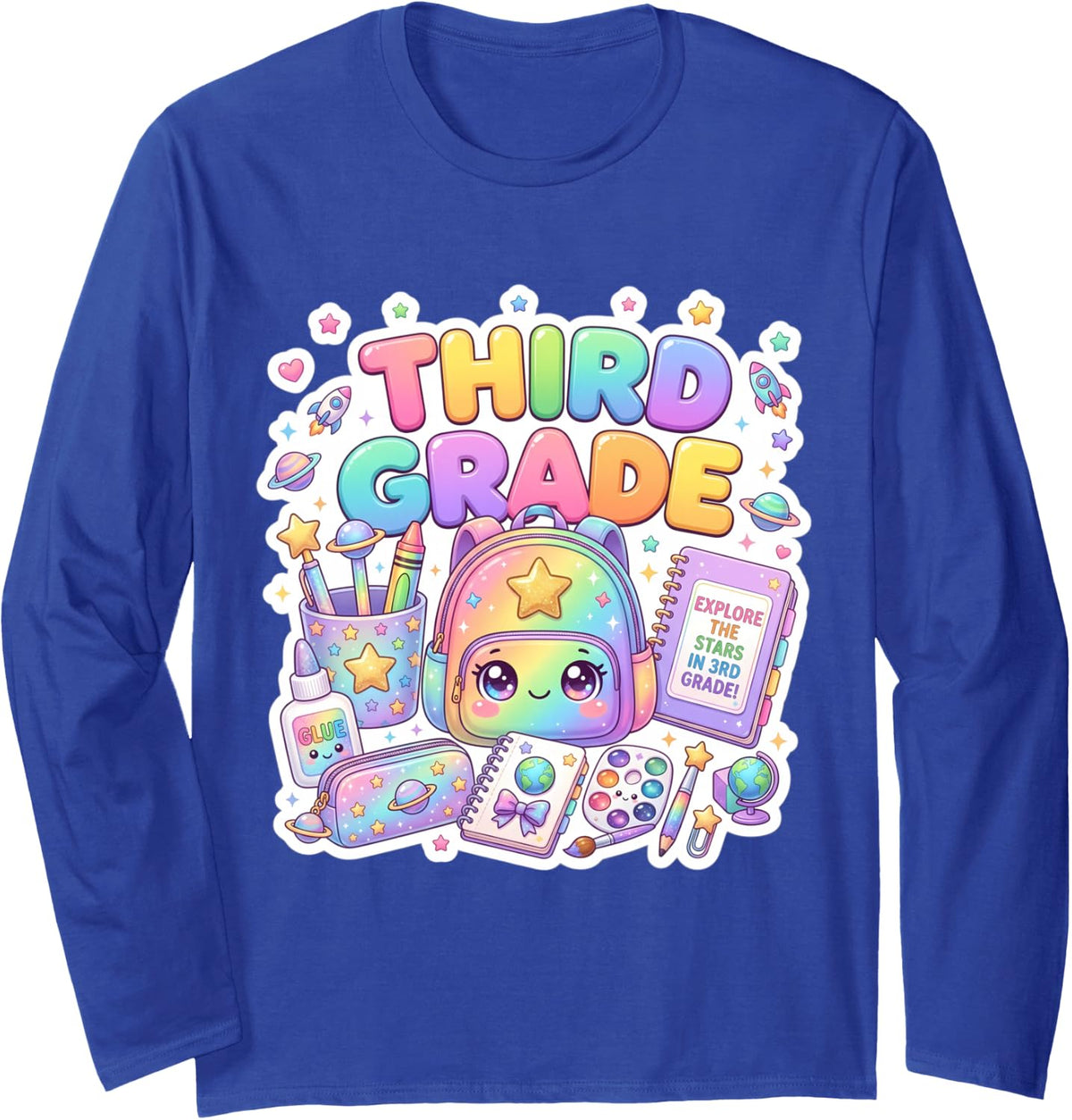 Cute Backpack 3rd Third Grade Back to School Girl Teacher Long Sleeve T-Shirt - Adult Unisex Royal Blue