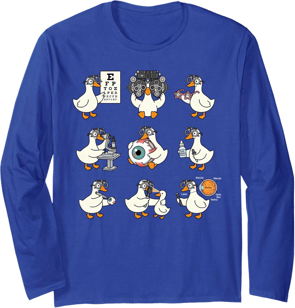 Silly Goose Optometry Eye Doctor Optician Ophthalmologist Long Sleeve T-Shirt - Adult Unisex Royal Blue