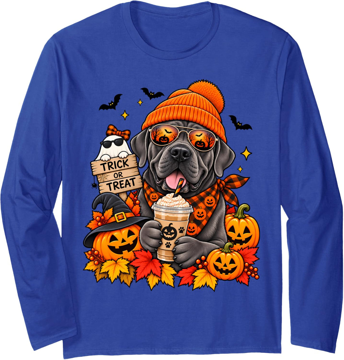 Cane Corso Pumpkin Spice Coffee Dog Lover Fall Halloween Long Sleeve T-Shirt - Adult Unisex Royal Blue