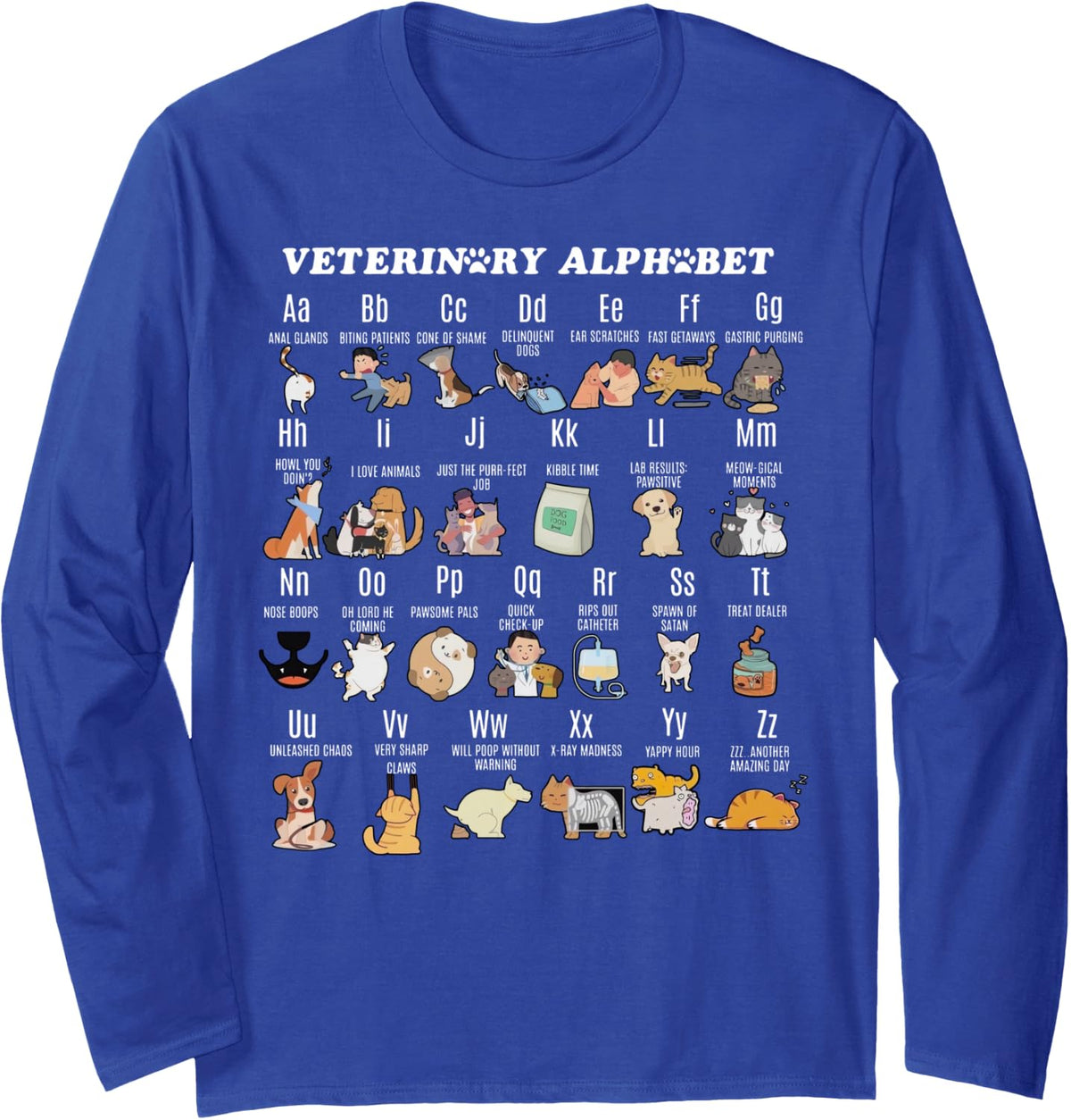 Veterinary Medicine Alphabet Vet Nurse Student School Long Sleeve T-Shirt - Adult Unisex Royal Blue