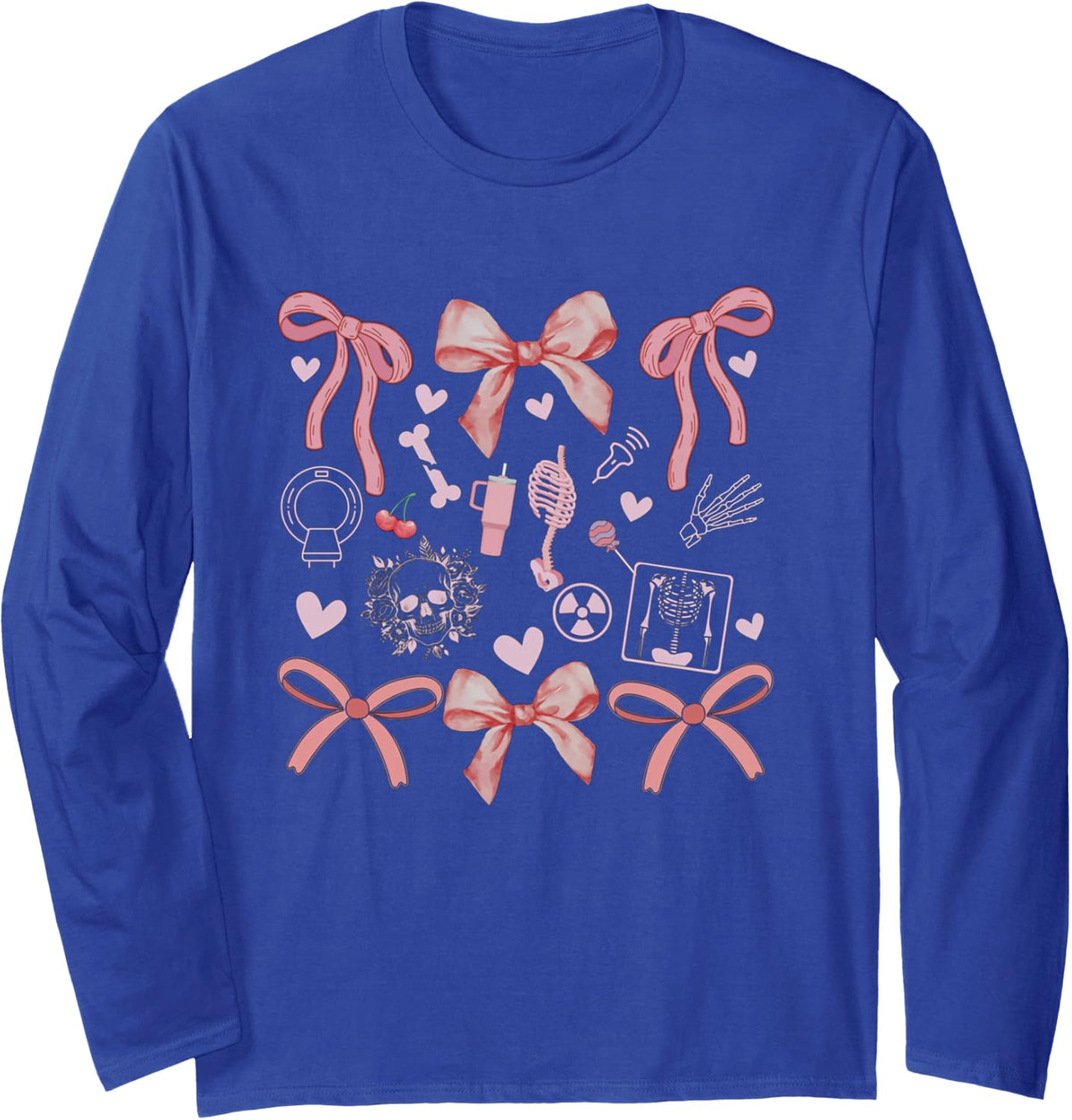 Women Radiology Coquette Bows XRay Tech Graduation MRI Tech Long Sleeve T-Shirt - Adult Unisex Royal Blue