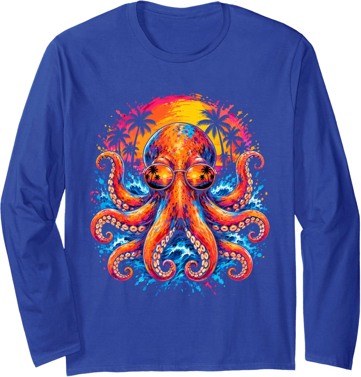 Pop Art Sunglasses - Octopus Long Sleeve T-Shirt - Adult Unisex Royal Blue