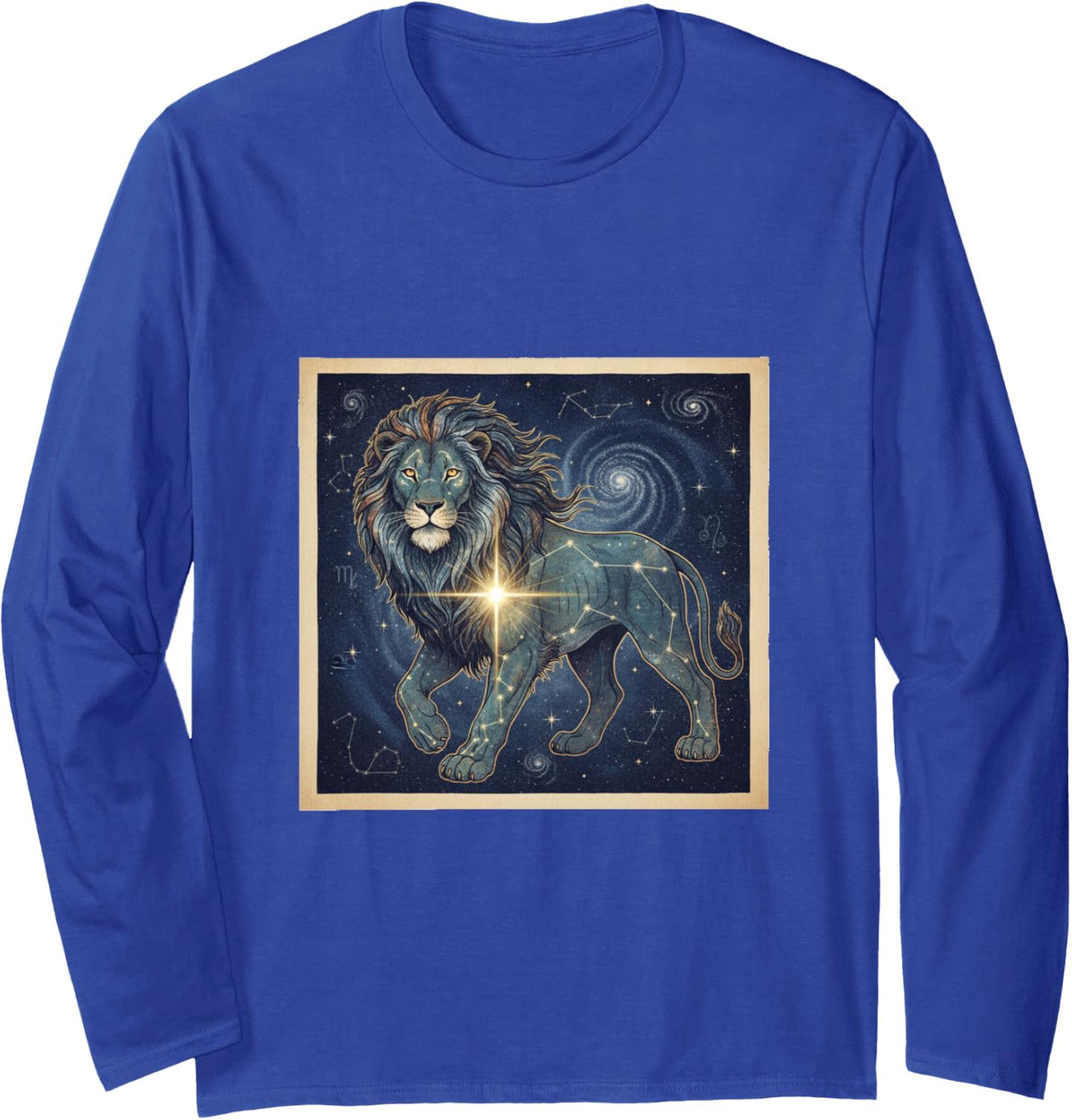 Leo Celestial Lion Regulus Star Constellation Art Graphic Long Sleeve T-Shirt - Adult Unisex Royal Blue