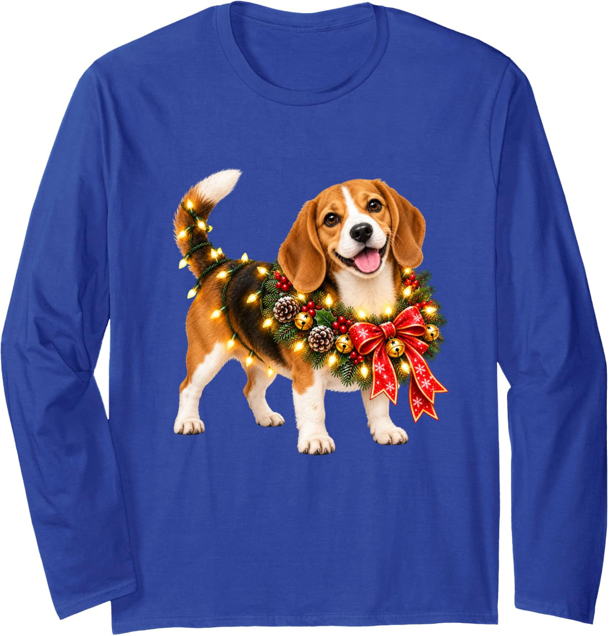 Beagle Christmas Wreath Decoration Xmas Pajamas Long Sleeve T-Shirt - Adult Unisex Royal Blue