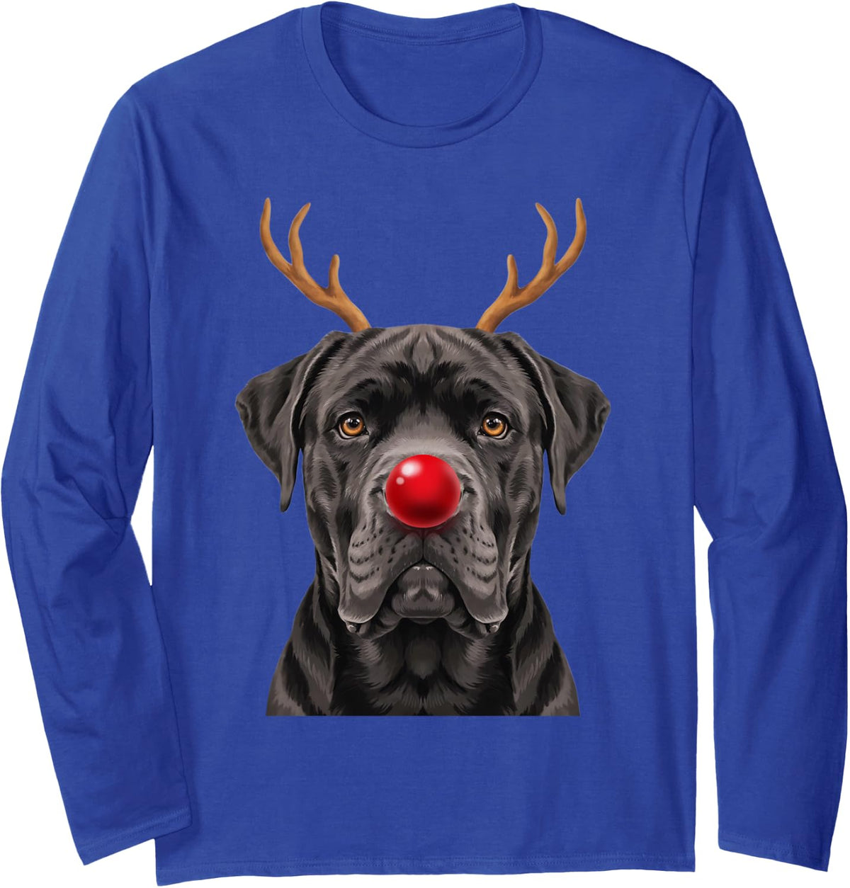 Cane Corso Christmas Reindeer Antlers Puppy Mom and Dad Long Sleeve T-Shirt - Adult Unisex Royal Blue