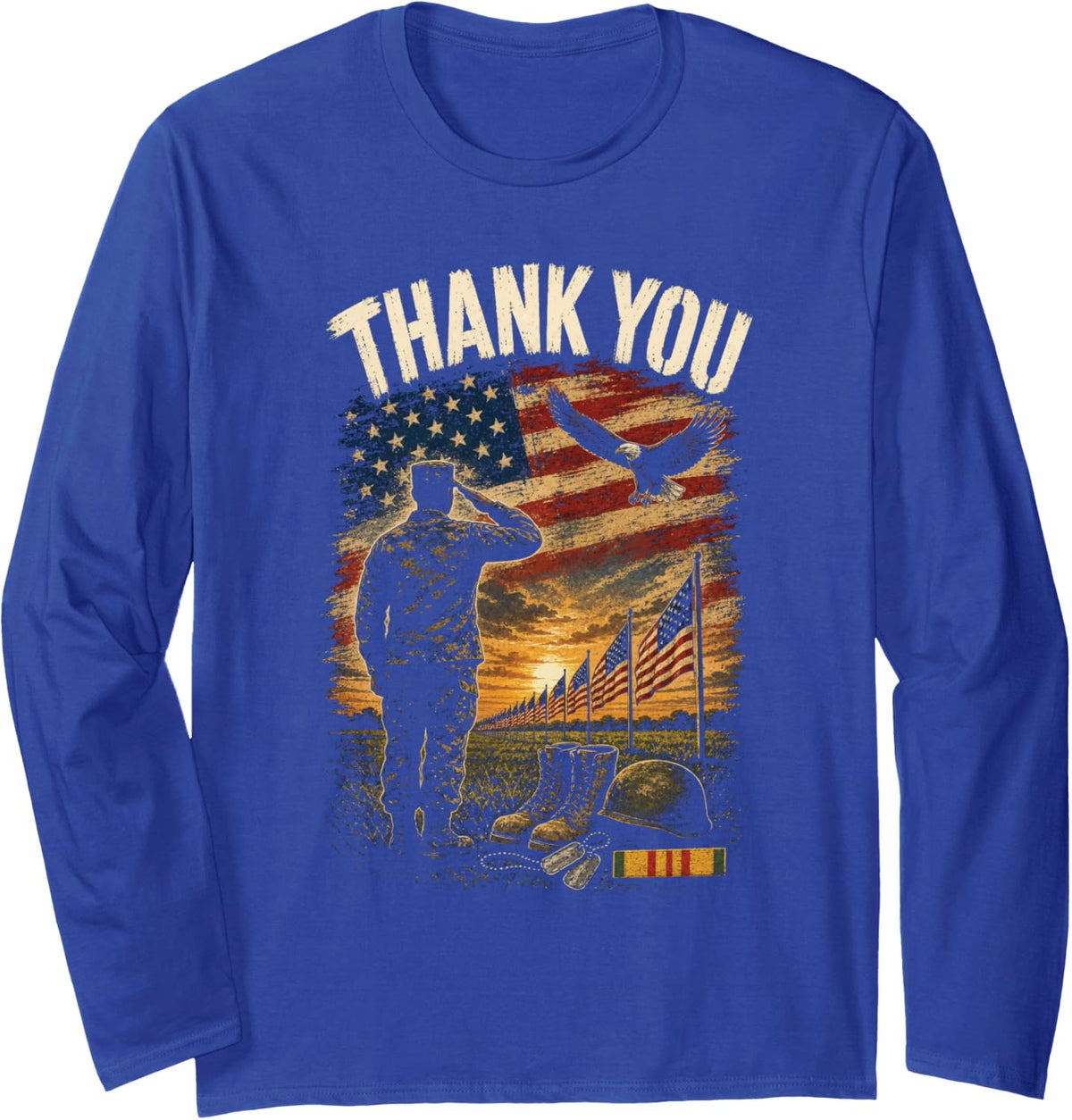 Veterans Day Thank You Veteran Appreciation Bald Eagle Long Sleeve T-Shirt - Adult Unisex Royal Blue