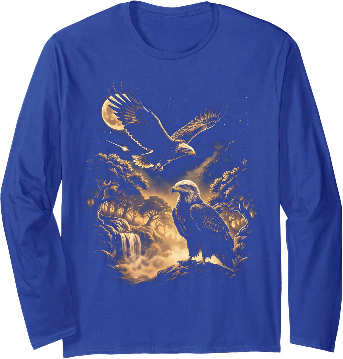 Bald Eagle Flying At Night Eagle Moon Night Scene Long Sleeve T-Shirt - Adult Unisex Royal Blue