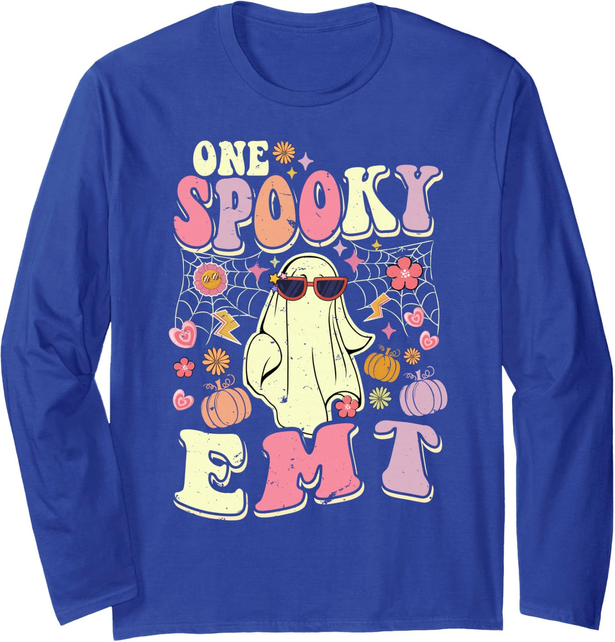 One Spooky EMT Halloween Ghost Emergency Med Tech Long Sleeve T-Shirt - Adult Unisex Royal Blue