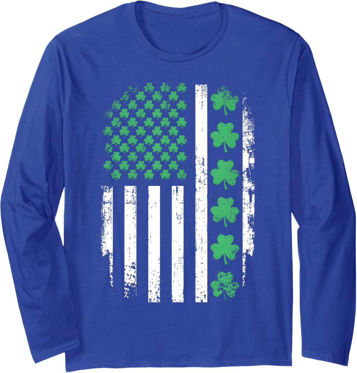 US American Flag with Shamrocks St Patricks Day Long Sleeve T-Shirt - Adult Unisex Royal Blue