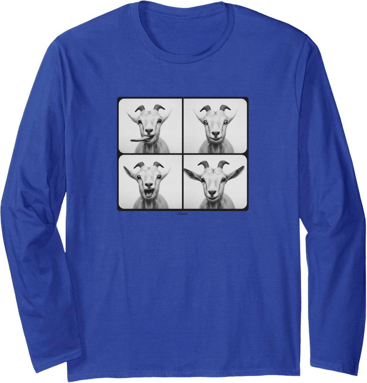 Crazy Goat Faces Funny Animal Photo Booth Long Sleeve T-Shirt - Adult Unisex Royal Blue