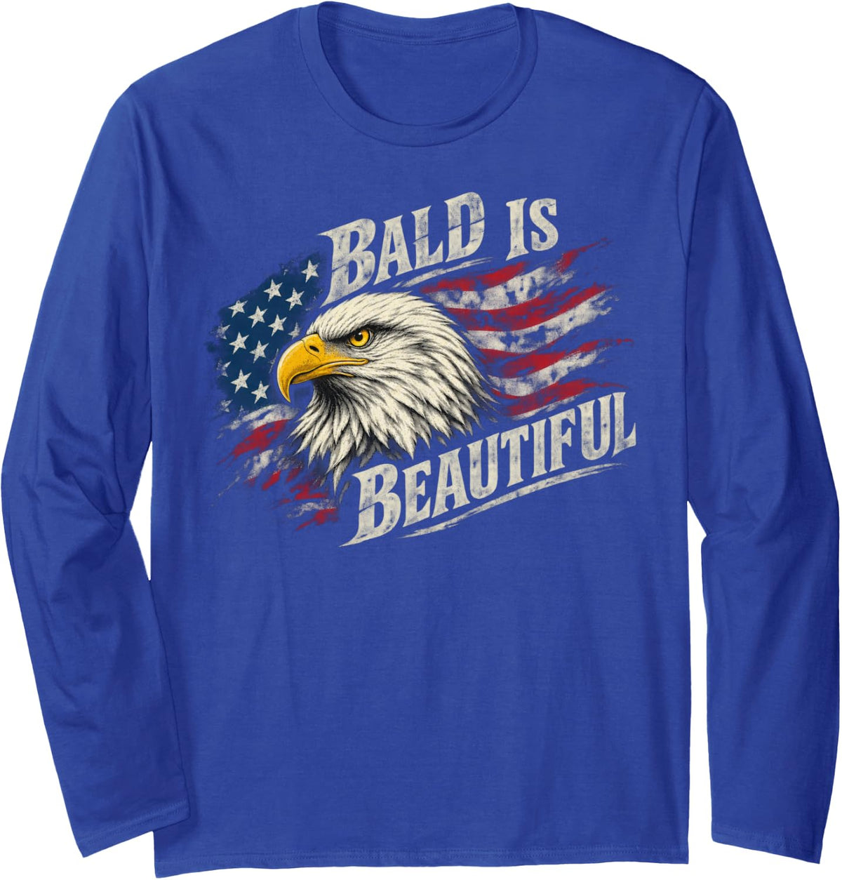 Bald Eagle Head USA Flag Patriotic Retro Long Sleeve T-Shirt - Adult Unisex Royal Blue