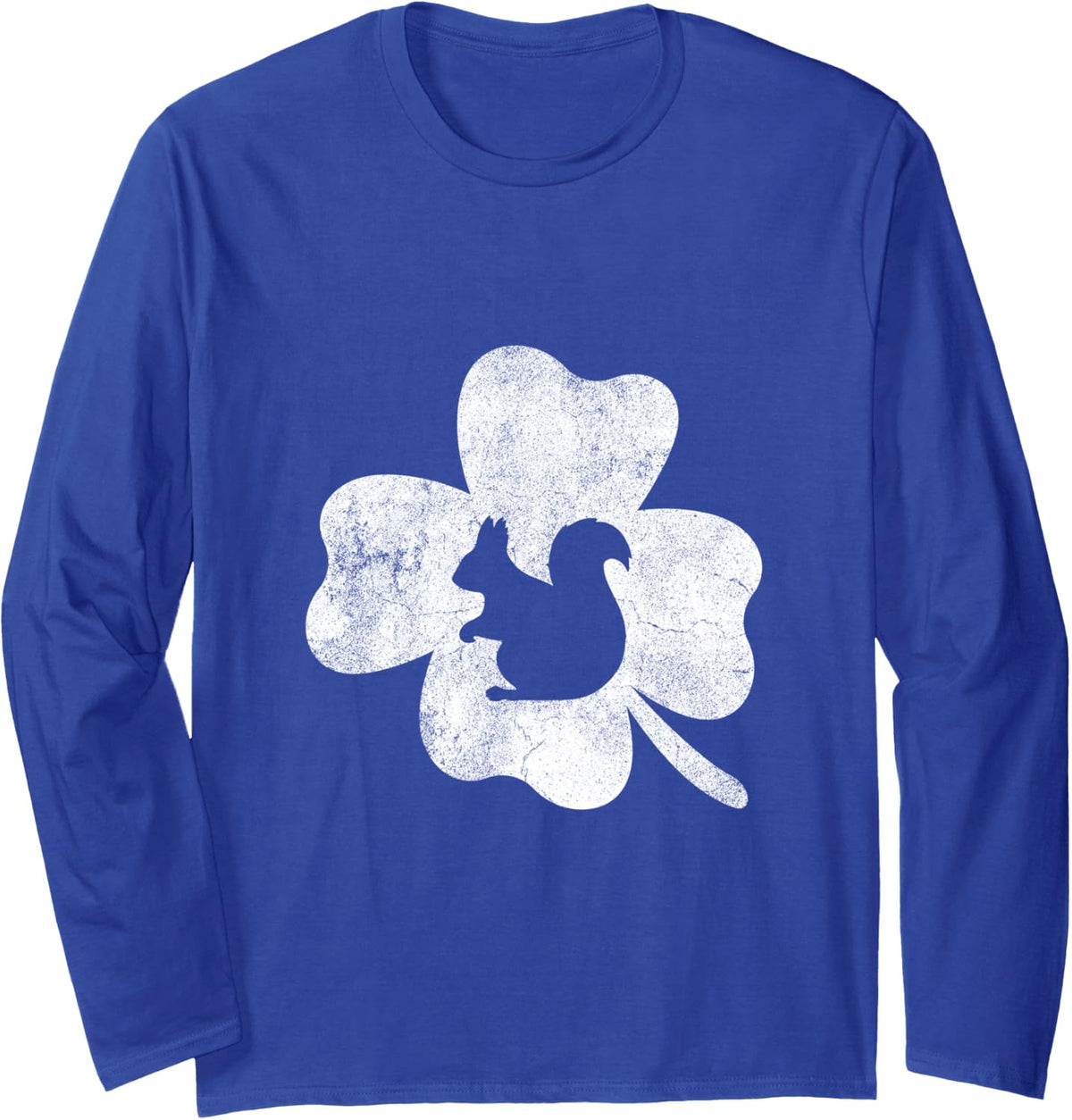 Funny Squirrel Shamrock Silhouette St Patricks Day Irish Long Sleeve T-Shirt - Adult Unisex Royal Blue
