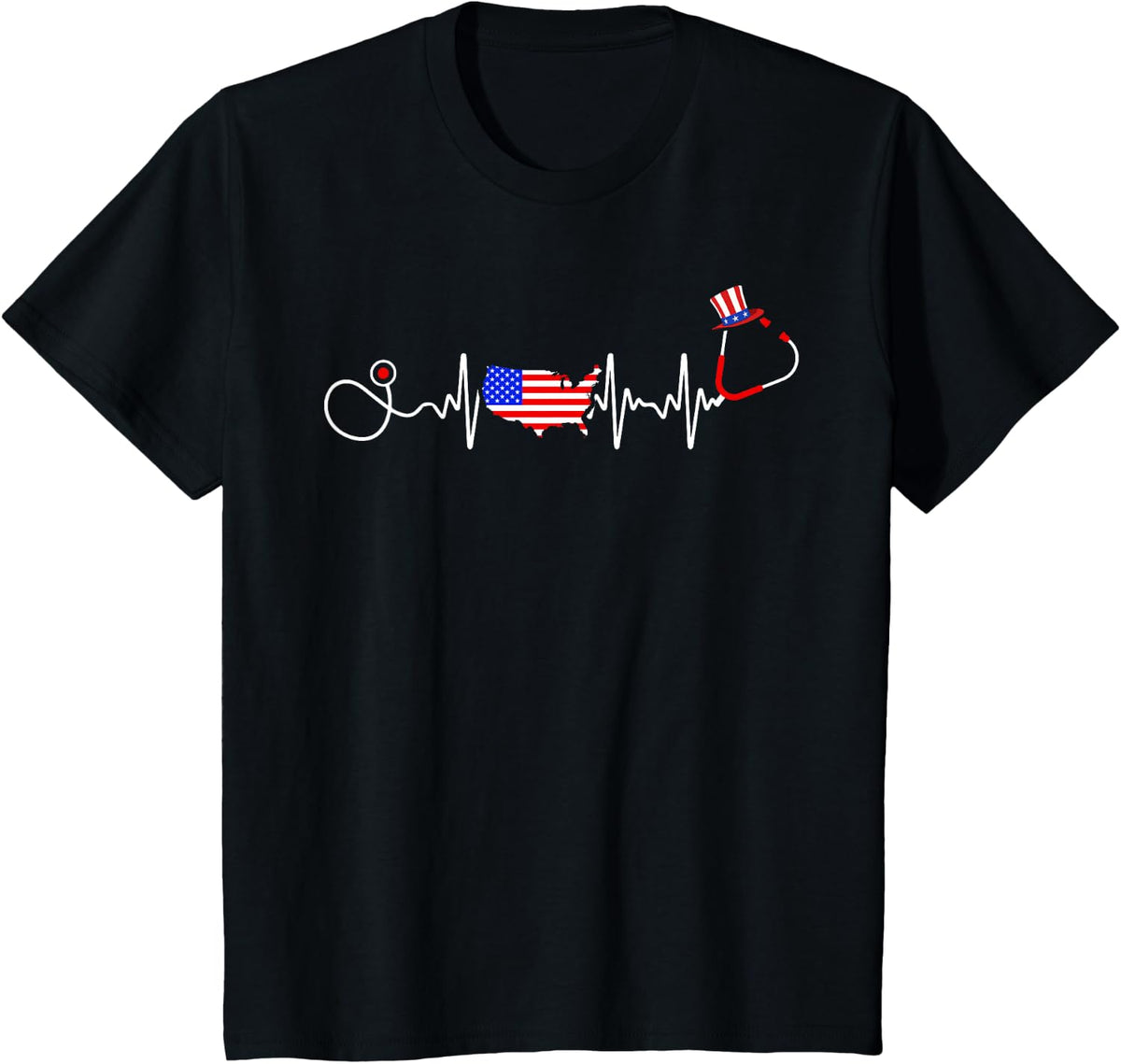 American Nurse 4th of July USA Flag Map Patriotic RN Nursing Tees T-Shirt for Nurses - Black