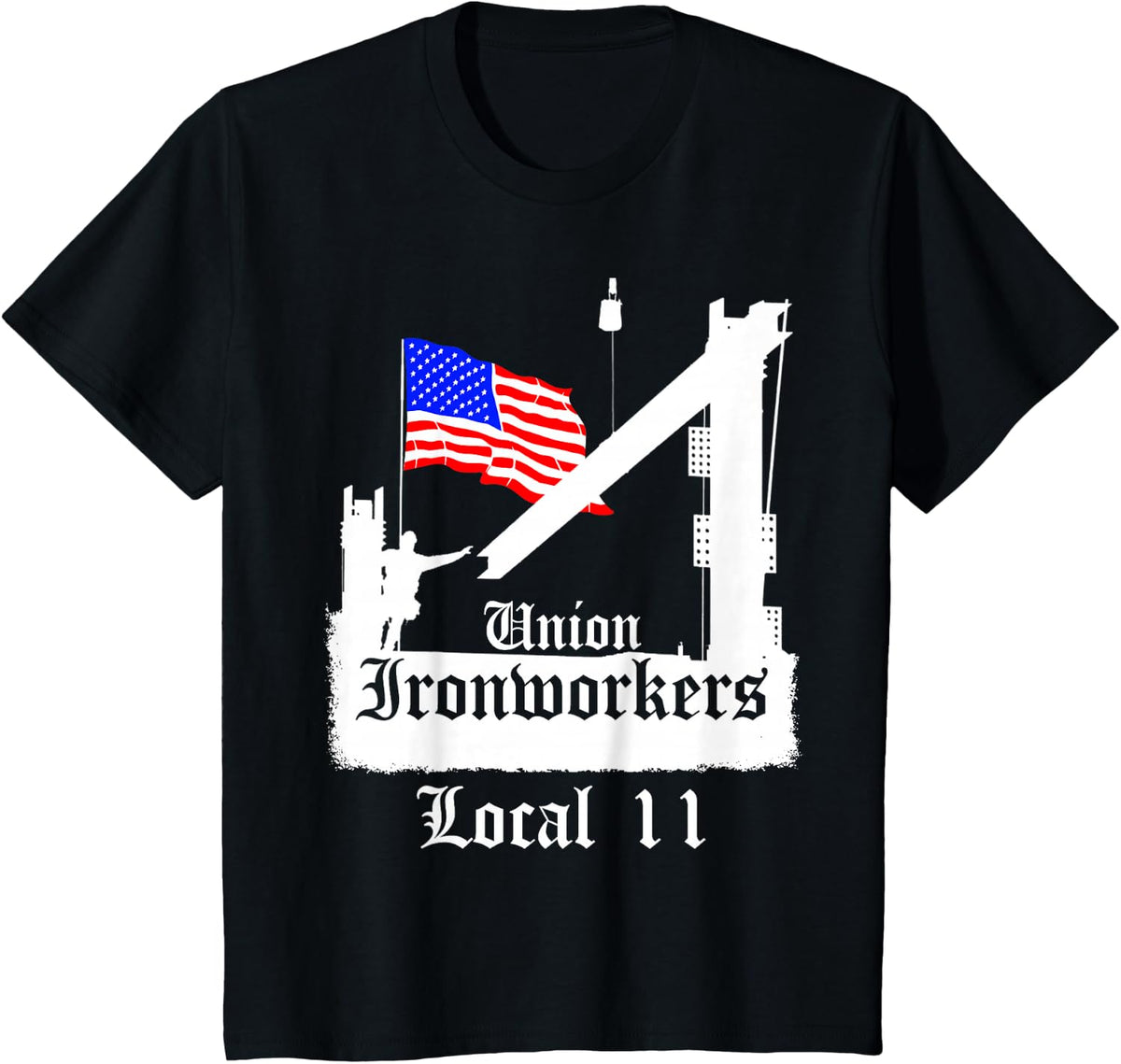 Union Ironworkers Local 11 American Flag New Jersey T-Shirt - Black