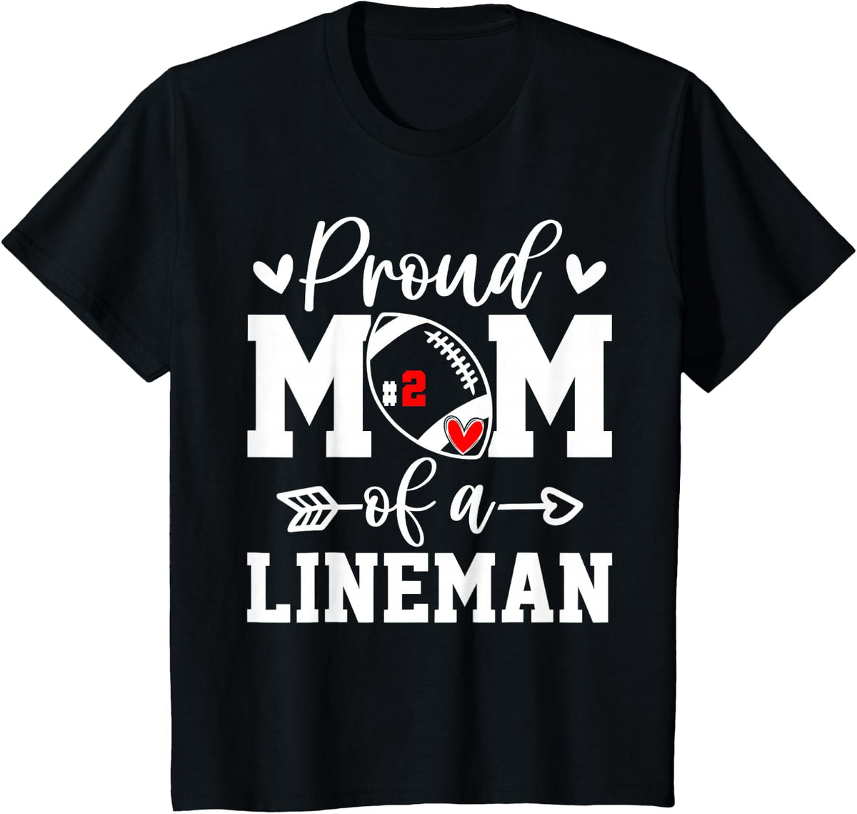 Costume Proud Football Mom Lineman Number 2 Personalized T-Shirt - Black