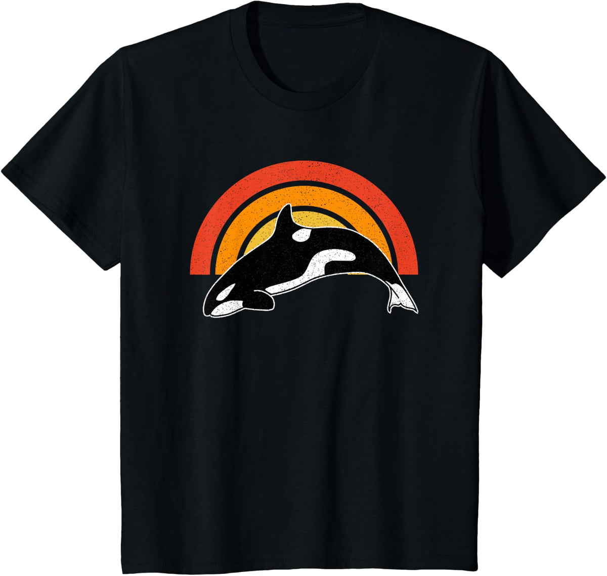 Orca Whale Funny Retro Animal Rainbow T-Shirt - Black