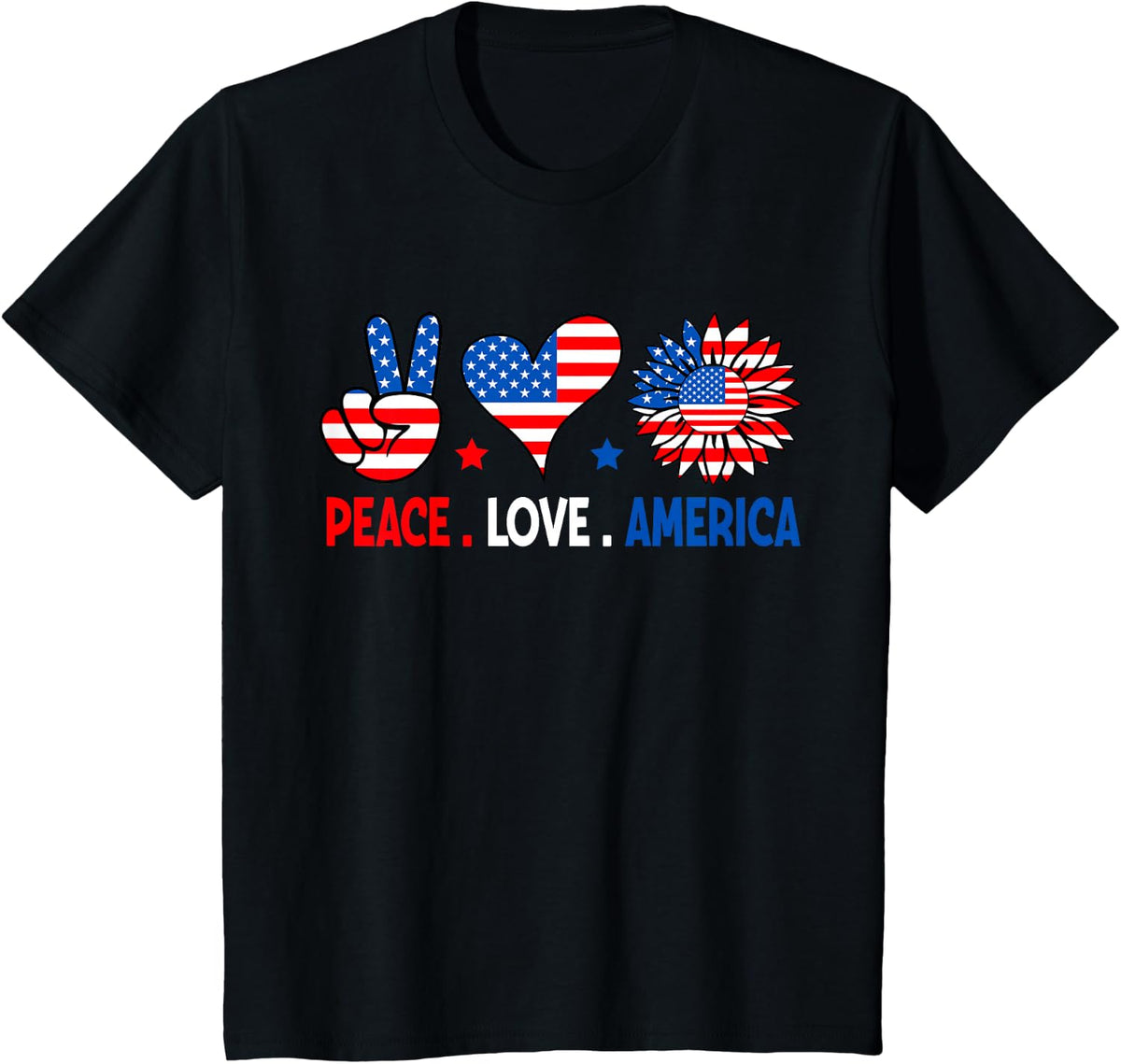 4th Of July Peace Love America US Flag Fourth Of July T-Shirt - Black