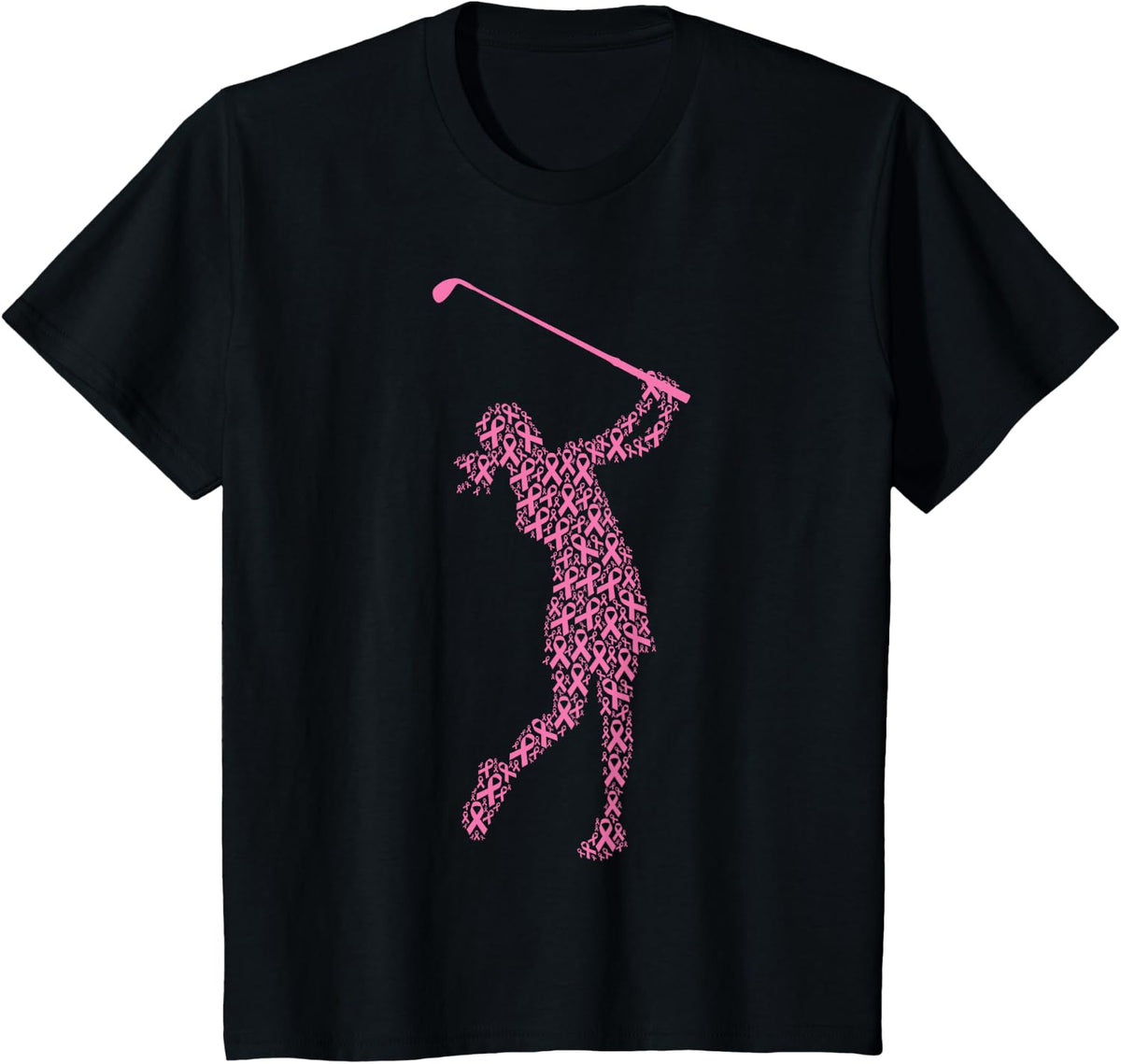 Breast Cancer Awareness Pink Ribbon & Survivor - Golf Swing T-Shirt - Black