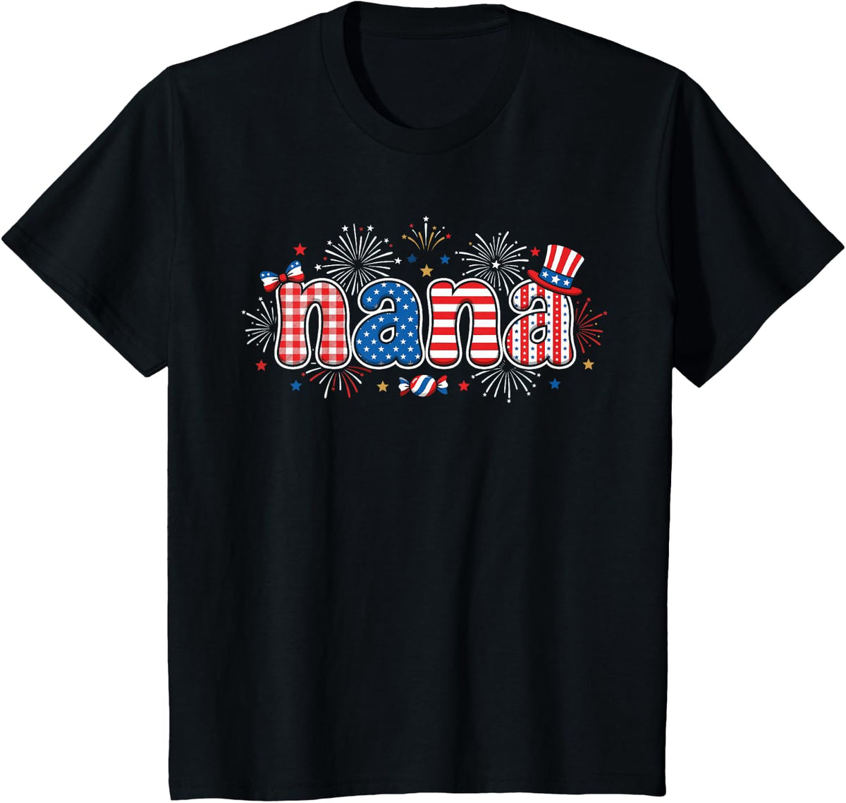 Family Matching Patriotic Shirts, Grandma 4th of July Nana T-Shirt - Black
