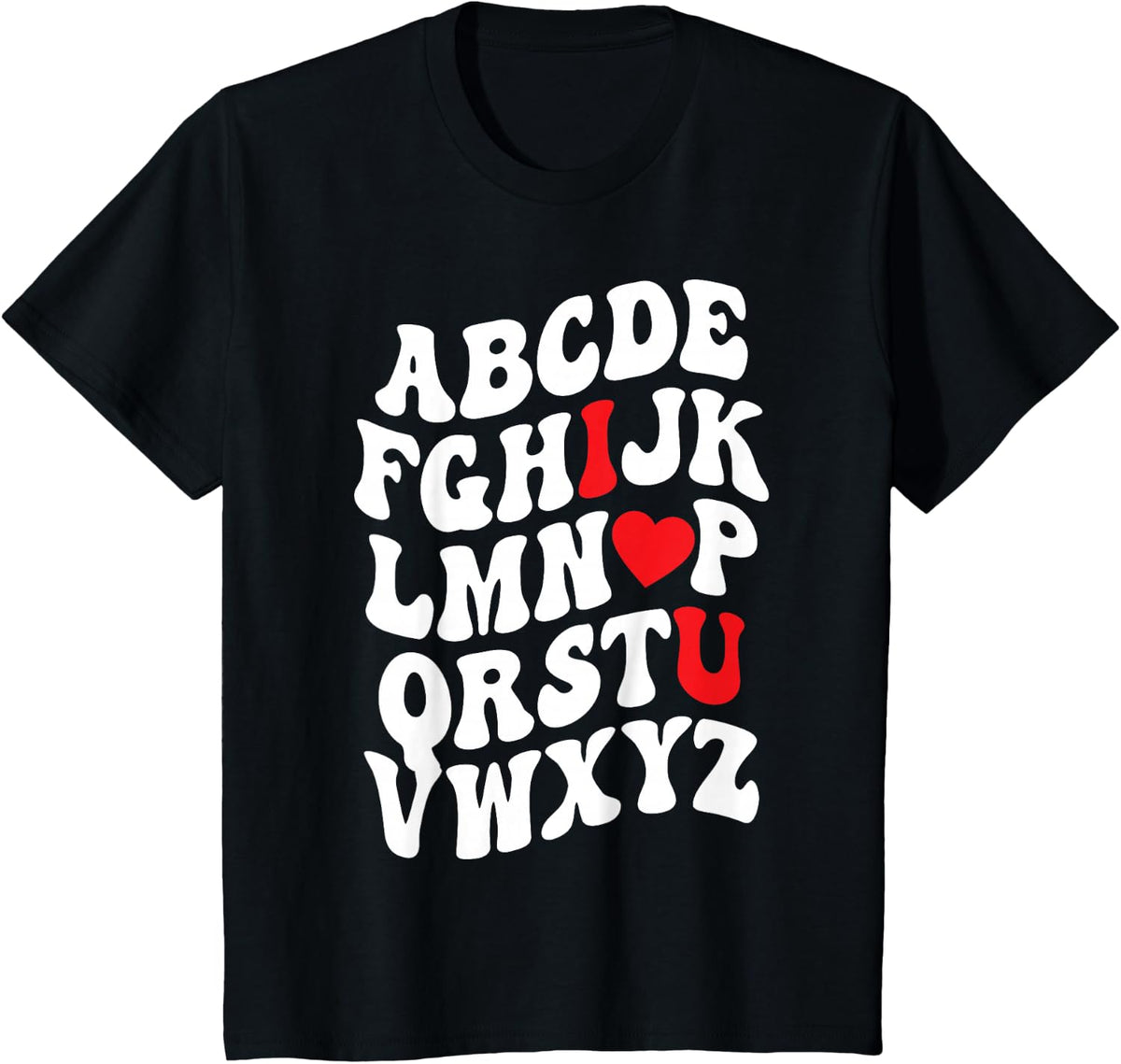 Alphabet ABC Love You Shirt Valentines Day Heart Men Women T-Shirt - Black