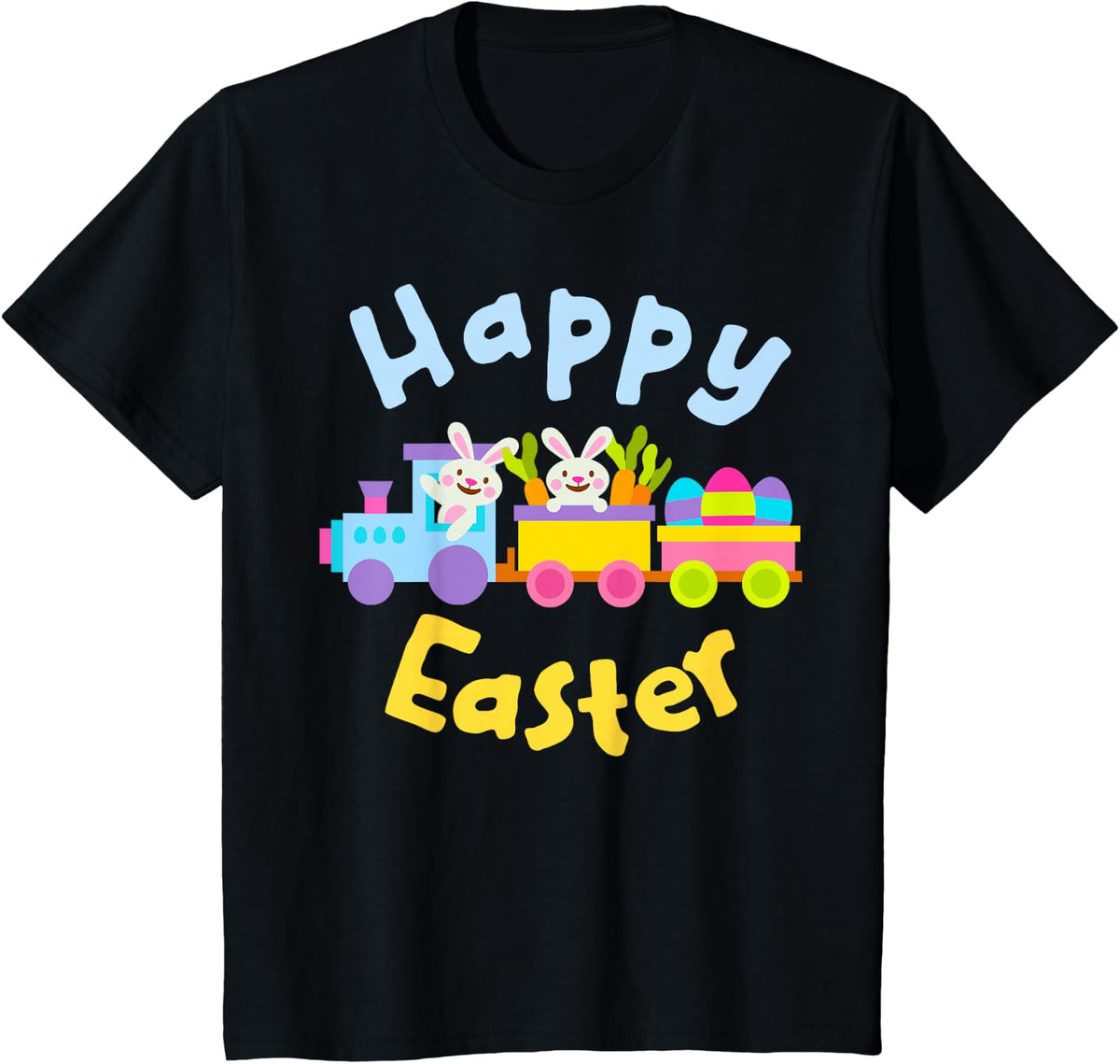 Happy Easter Bunny Train for Boys Girls Kids and Teens T-Shirt - Black