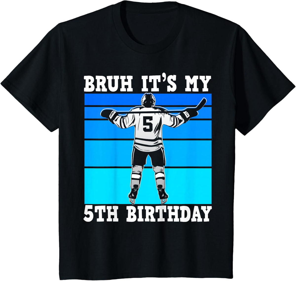 Kids Bruh It's My 5th Birthday Ice Hockey Boys 5 Year Old Hockey T-Shirt - Black