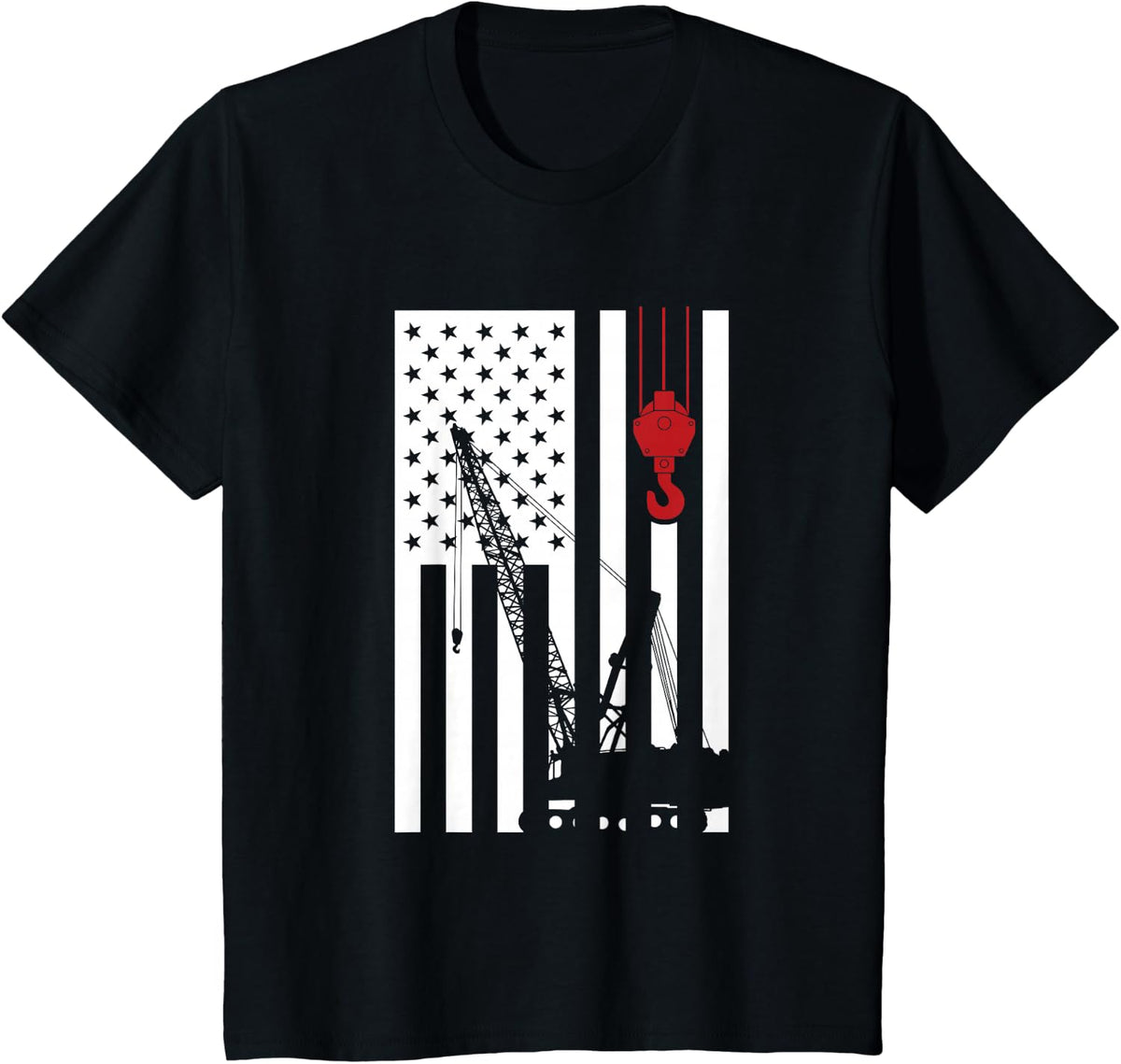 US Flag Crane Operator | Men Women Kids T-Shirt - Black