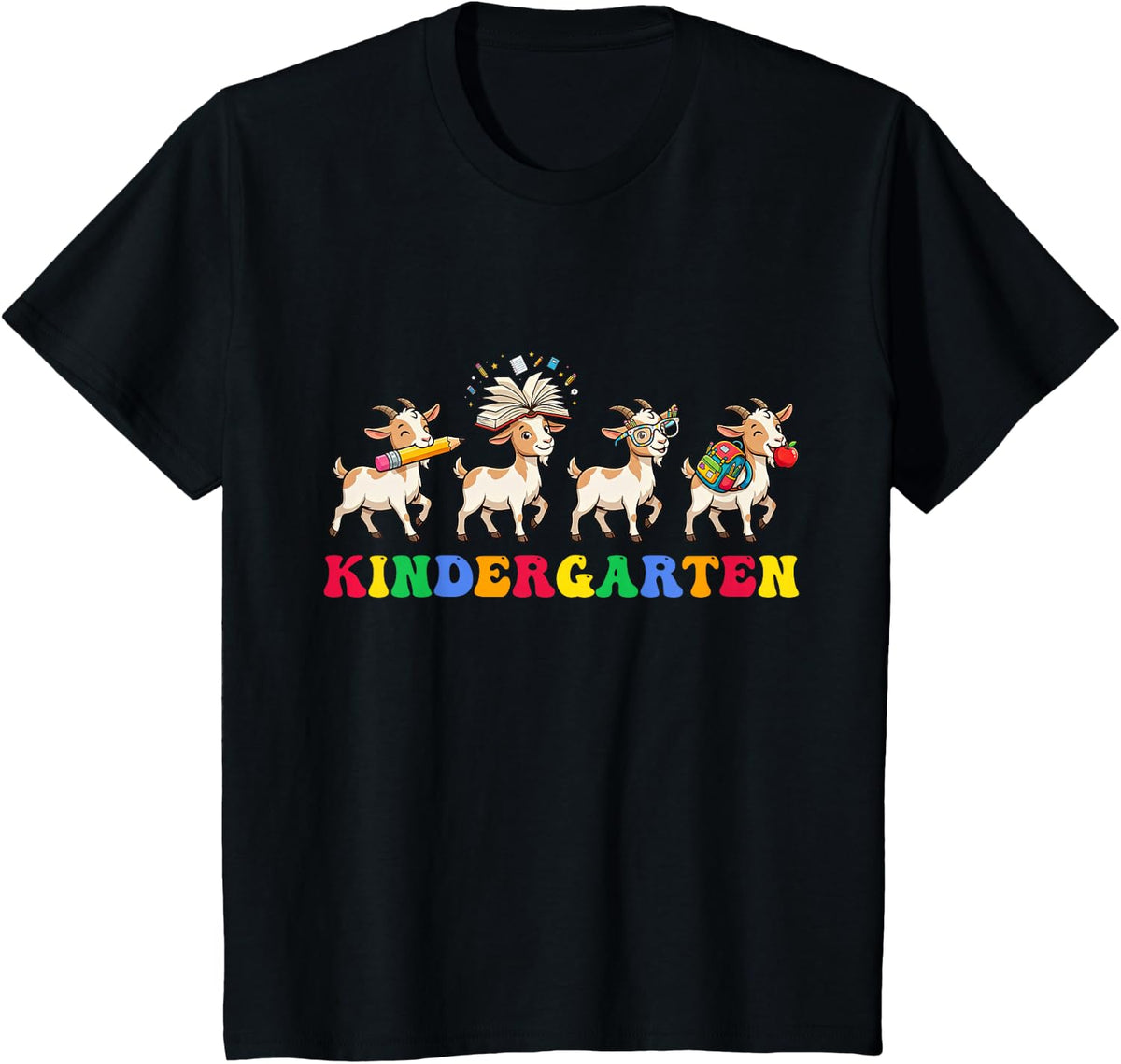 Funny Goat Kindergarten Back to School Teacher Student T-Shirt - Black