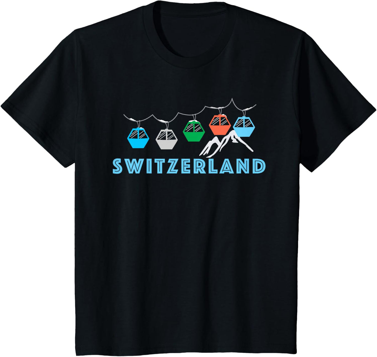Retro Vintage Switzerland Designs & Apparel Women's Black Mountain Short Sleeve T-Shirt - Small - Black