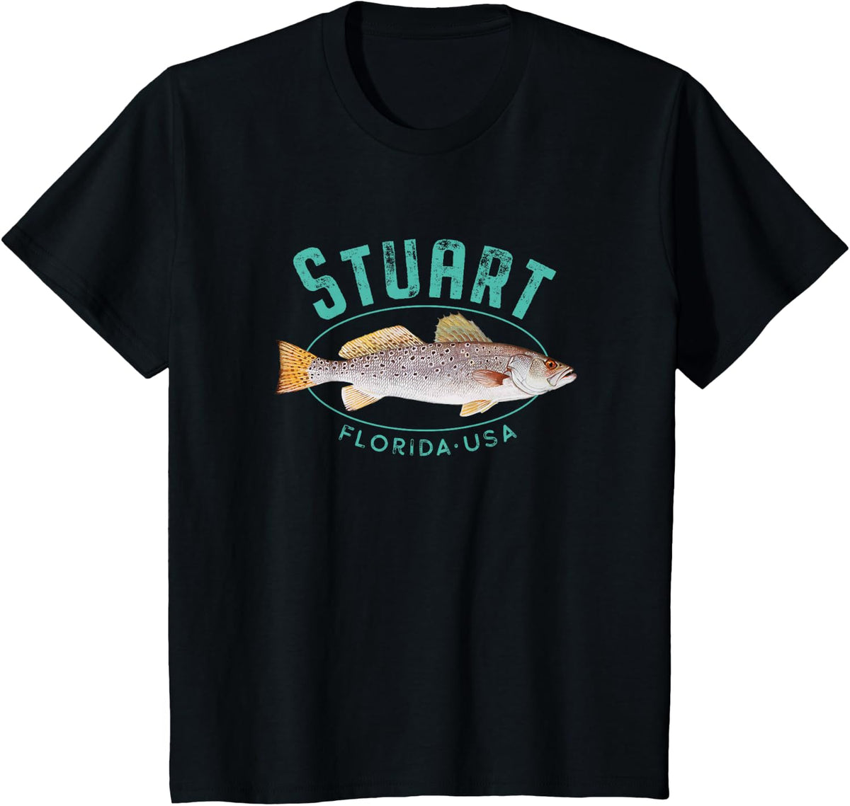 Stuart Florida Fishing Design T-Shirt - Black