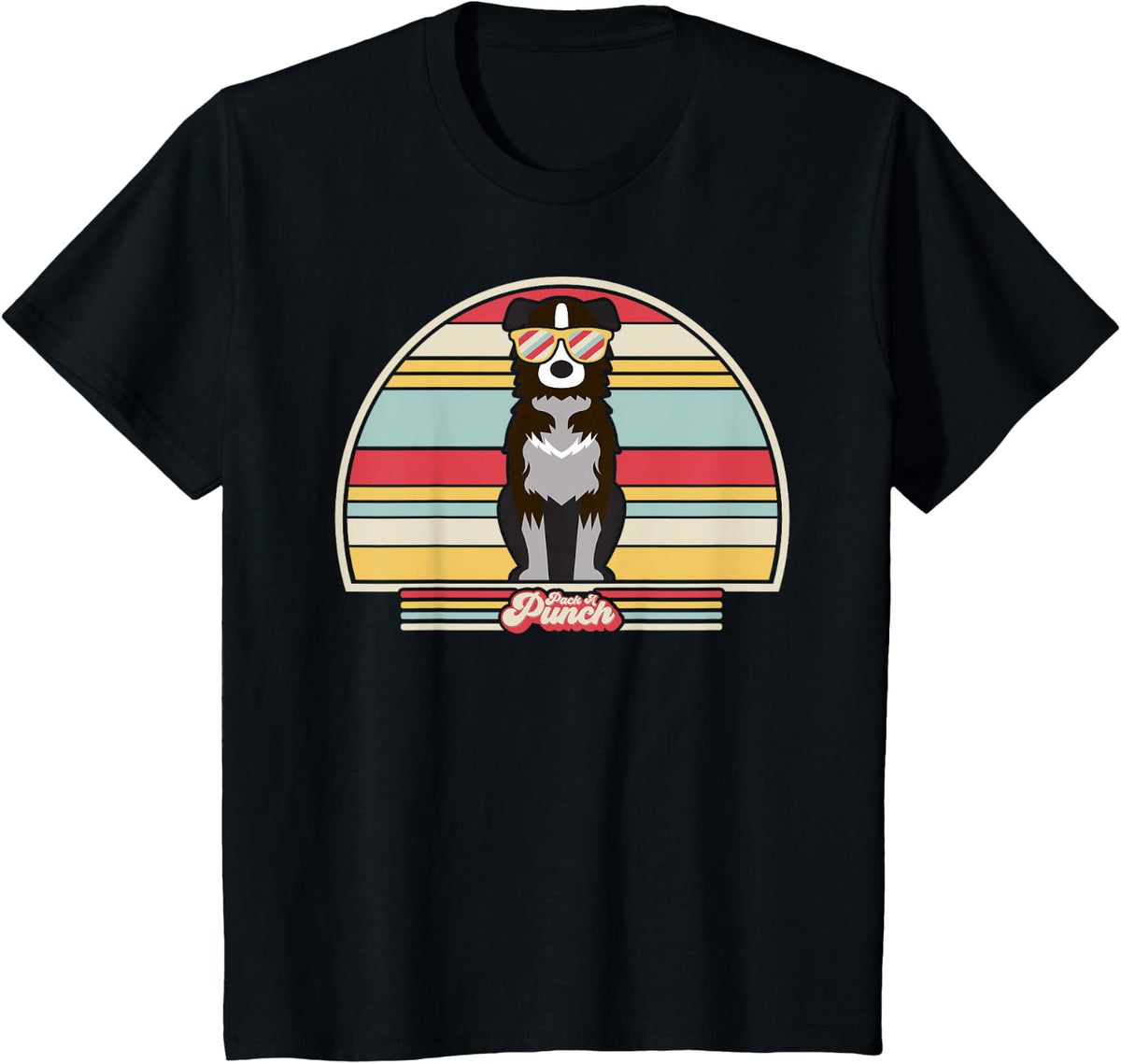 Border Collie Shirt. Retro Style T-Shirt - Black