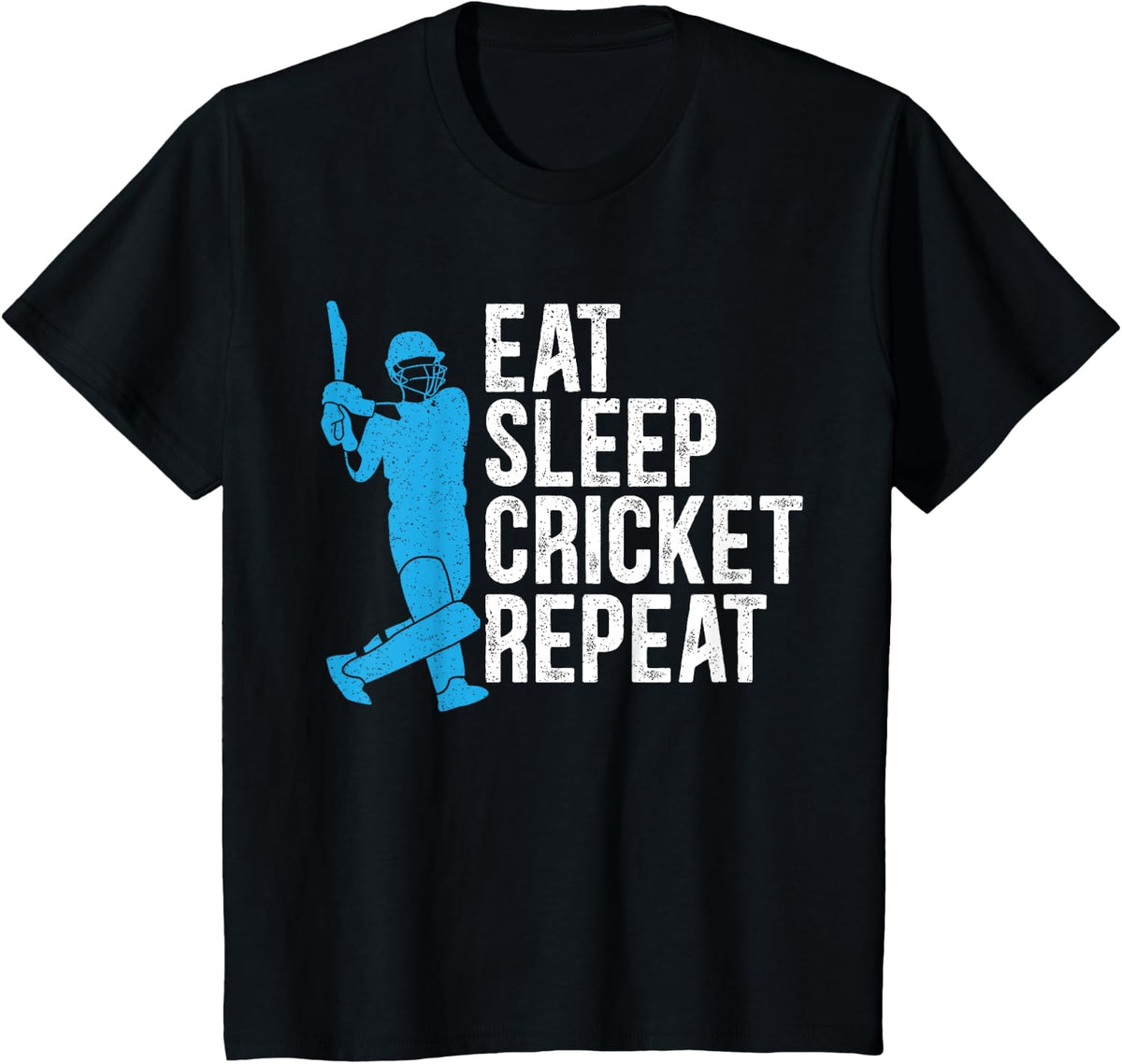 Eat Sleep Cricket Repeat Player Coach Bat Ball Game Sport T-Shirt - Black