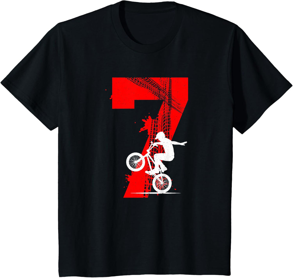 Kids 7th Birthday BMX Boy Seven Year Old BMX Rider Bday Party T-Shirt - Black