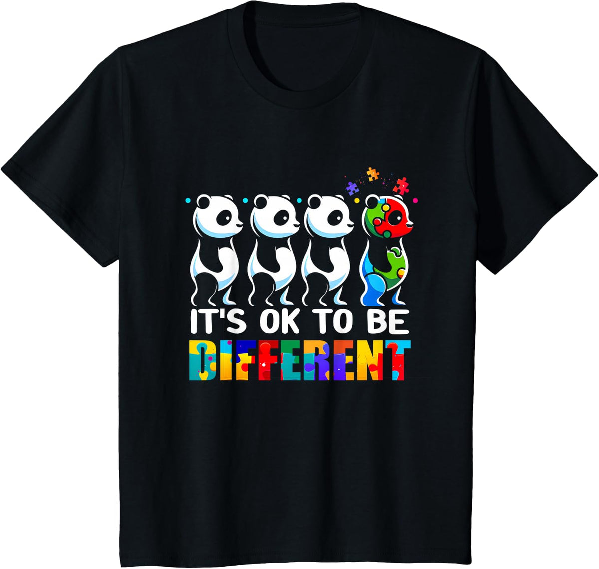 Autism Awareness Panda Kid Boys Its Ok ToBe Different T-Shirt - Black