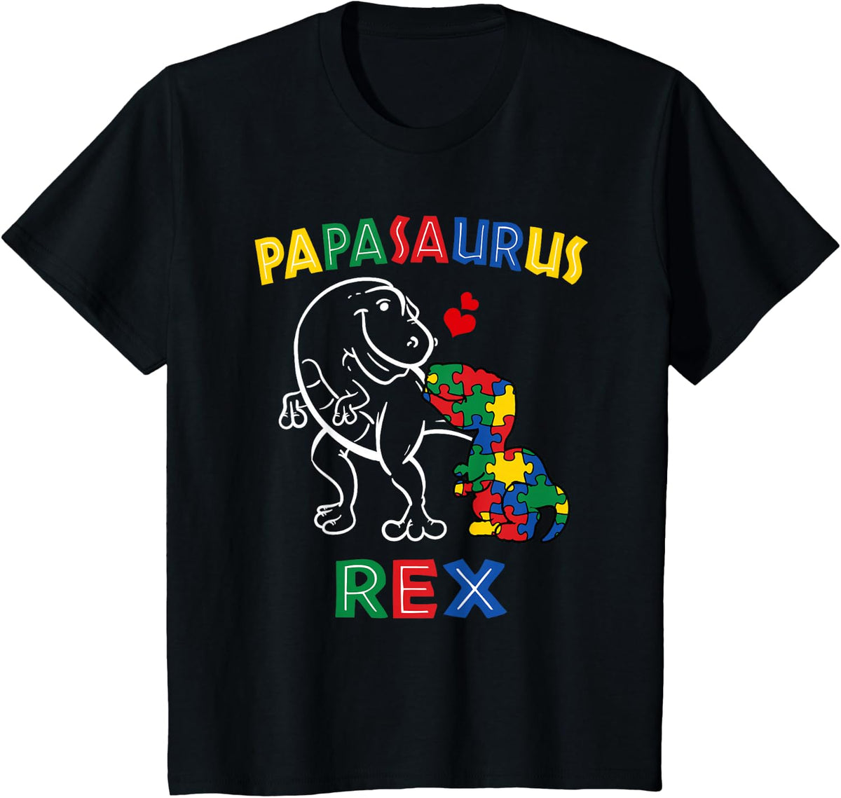 Papasaurus Autism Awareness Father's Day Daddy Dinosaur Papa T-Shirt - Black