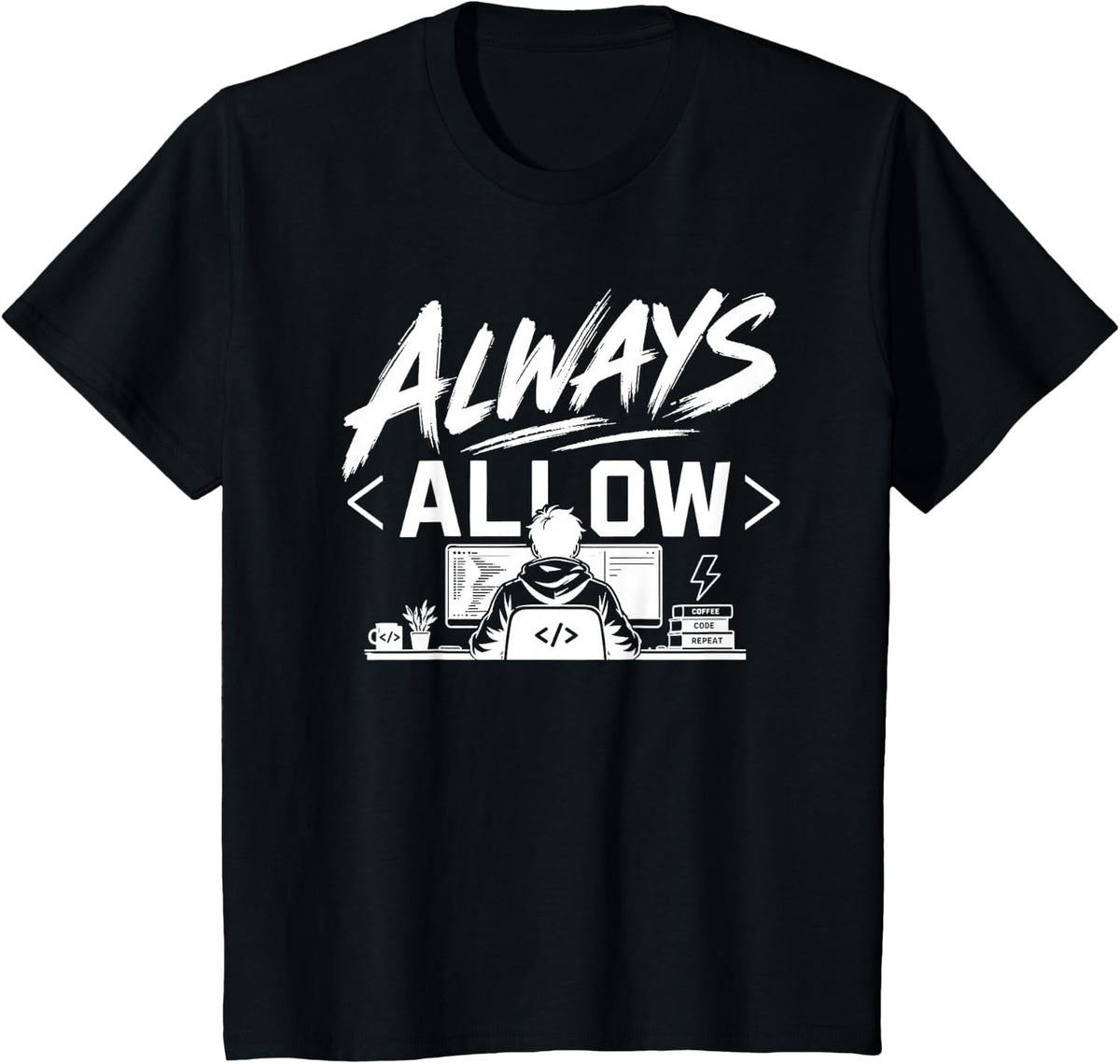 Always Allow Funny AI Coder Vibe Coding Programmer Coder T-Shirt - Black