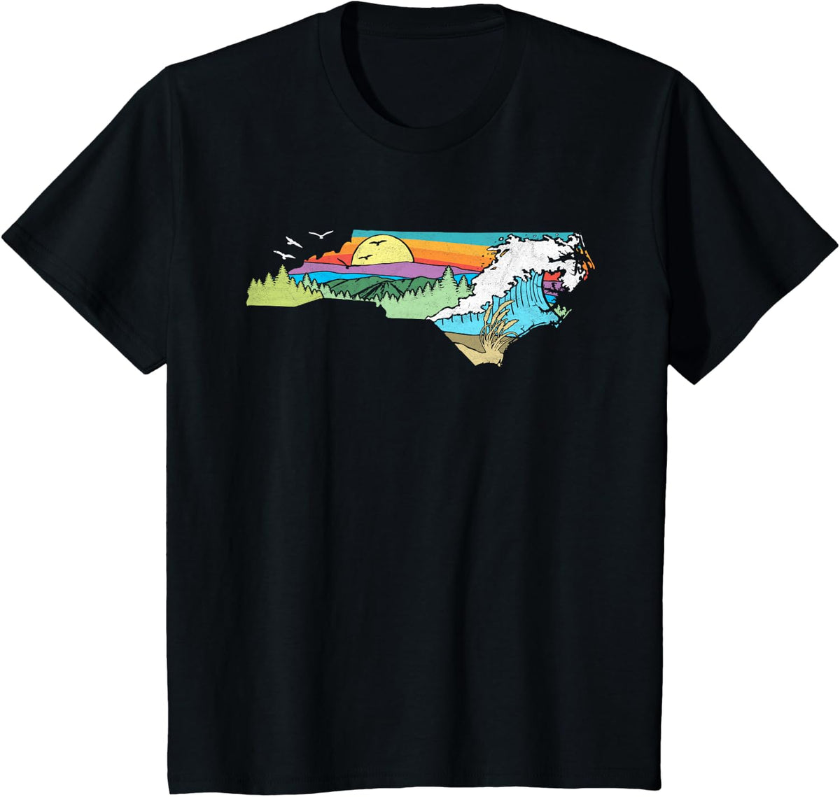 North Carolina Outdoors Retro Nature Lover Graphic T-Shirt Small - Black