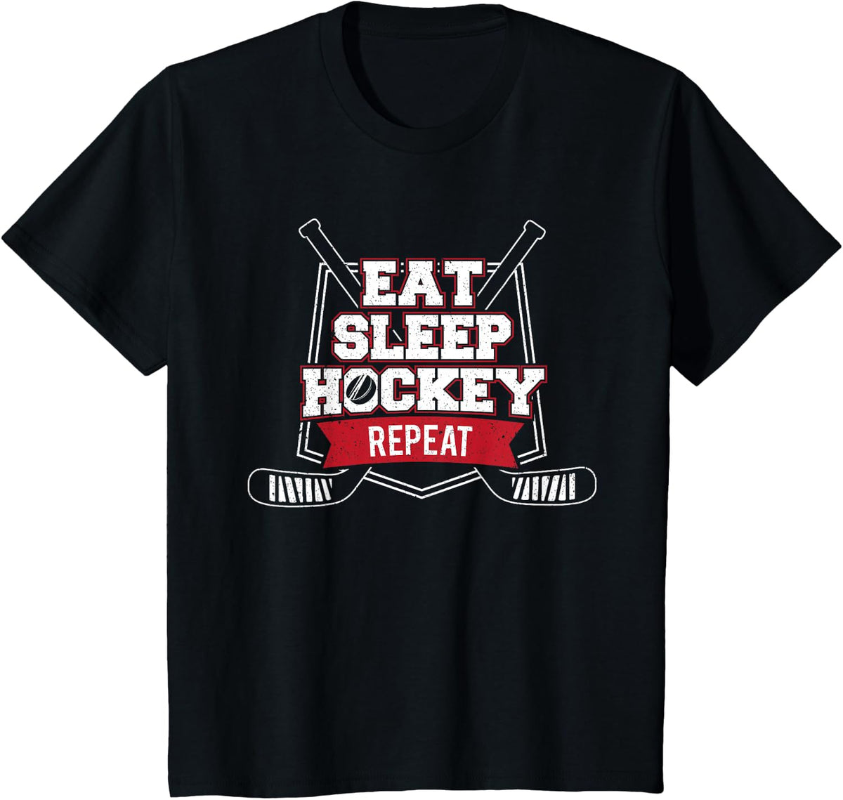 Eat Sleep Hockey Repeat - Ice Hockey Player Gift T-Shirt - Black