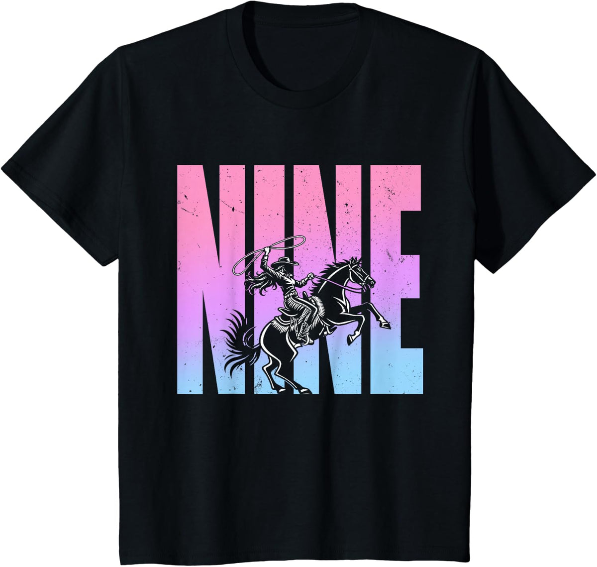 9th Birthday Rodeo Western Cowgirl Riding Horse Party T-Shirt - Black