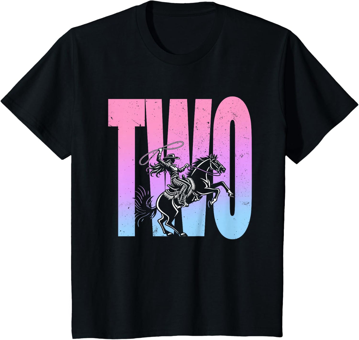 2nd Birthday Rodeo Western Cowgirl Riding Horse Party T-Shirt - Black