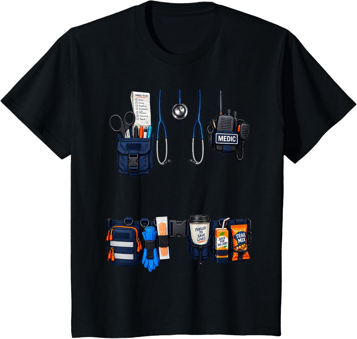 Funny Paramedic EMT Rescue Kit Halloween Costume T-Shirt - Black