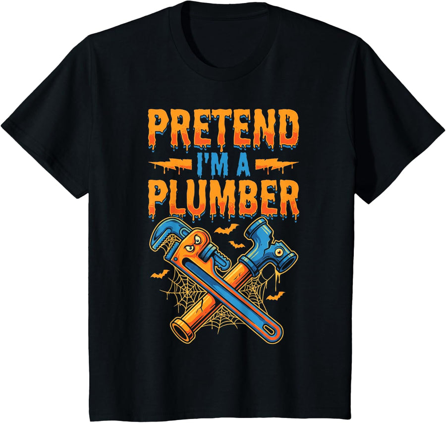 Pretend I'm A Plumber Funny Lazy Halloween Costume T-Shirt - Black