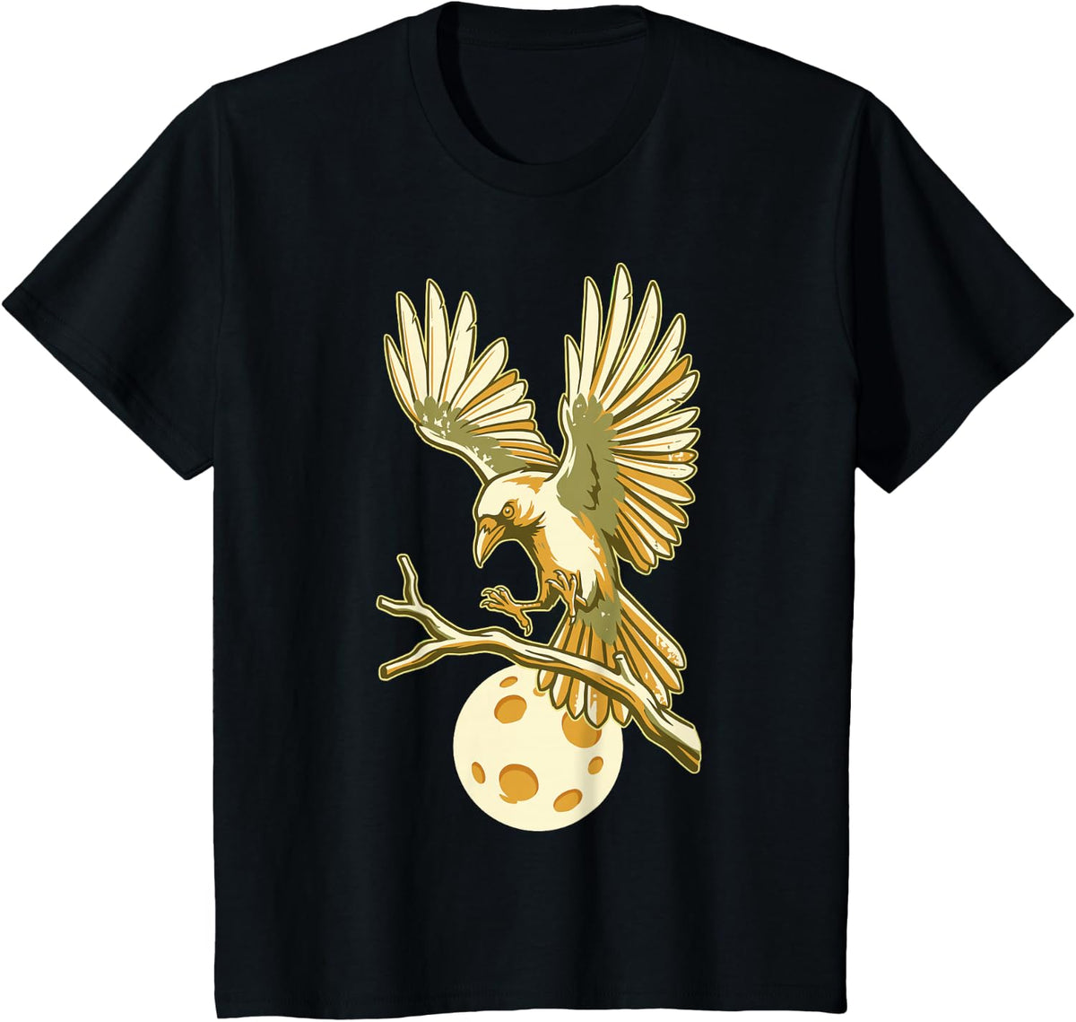Raven On Moon Branch Funny Corvid Gothic Bird Lover Crow T-Shirt - Black