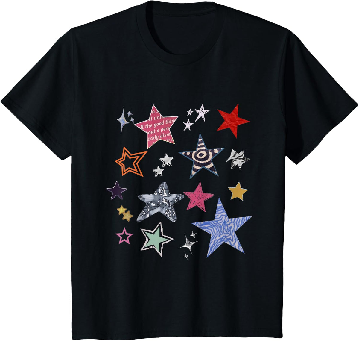 Stars Statement Soft Grunge Streetwear Grunge Stars 2000s T-Shirt - Black