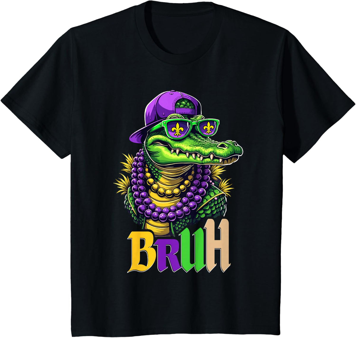 Mardigator Alligator Bruh Mardi Gras Costume Teens Boys Kids T-Shirt - Black