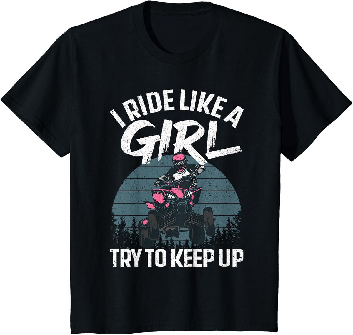 Funny ATV 4 Wheeler Design for Girls Kids Women Quad Riding T-Shirt - Black