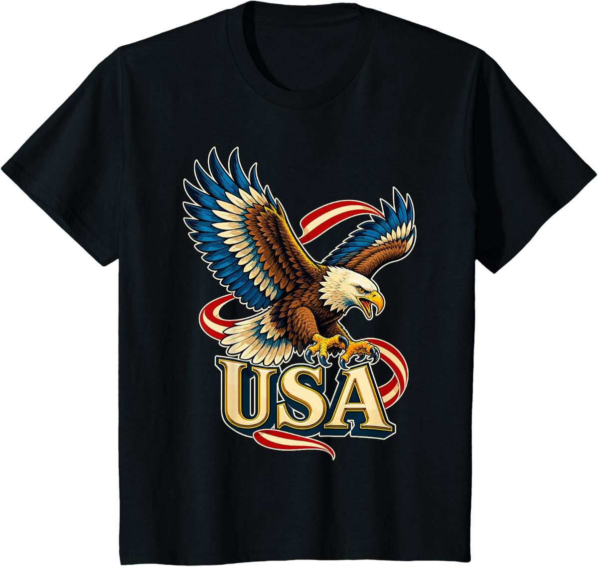 USA Dynamic Bald Eagle Lettering Animal Lover T-Shirt - Black